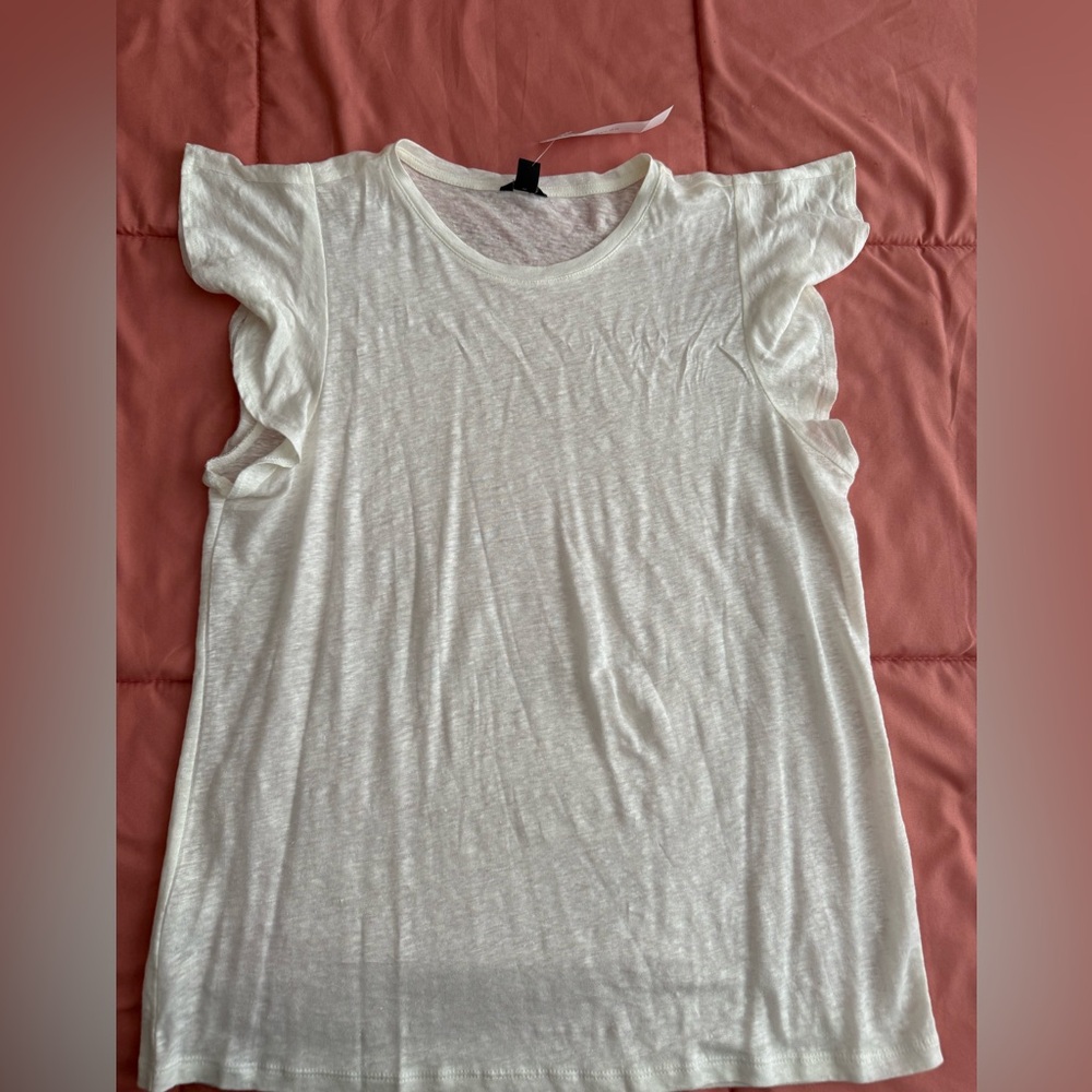 Ann Taylor White Flutter Sleeve T-Shirt